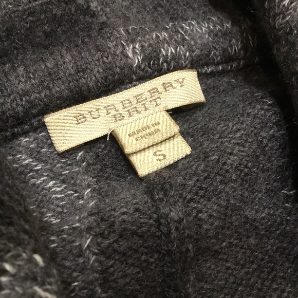 Burberry Brit Double Breasted Thick Wool Sweater Coat Gray Plaid Small Like New - Picture 7 of 12
